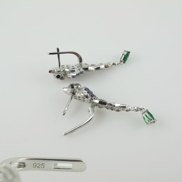 Sterling CZ Cockatoo Parrot Earrings with Green Spinel - Picture 10 of 10